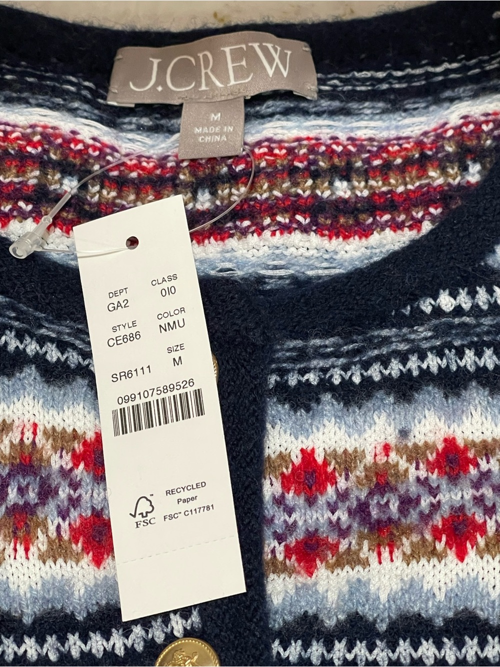 NEW J Crew Striped Fair Isle Crewneck Cardigan Lady Jacket Wool Blend M - Picture 3 of 8